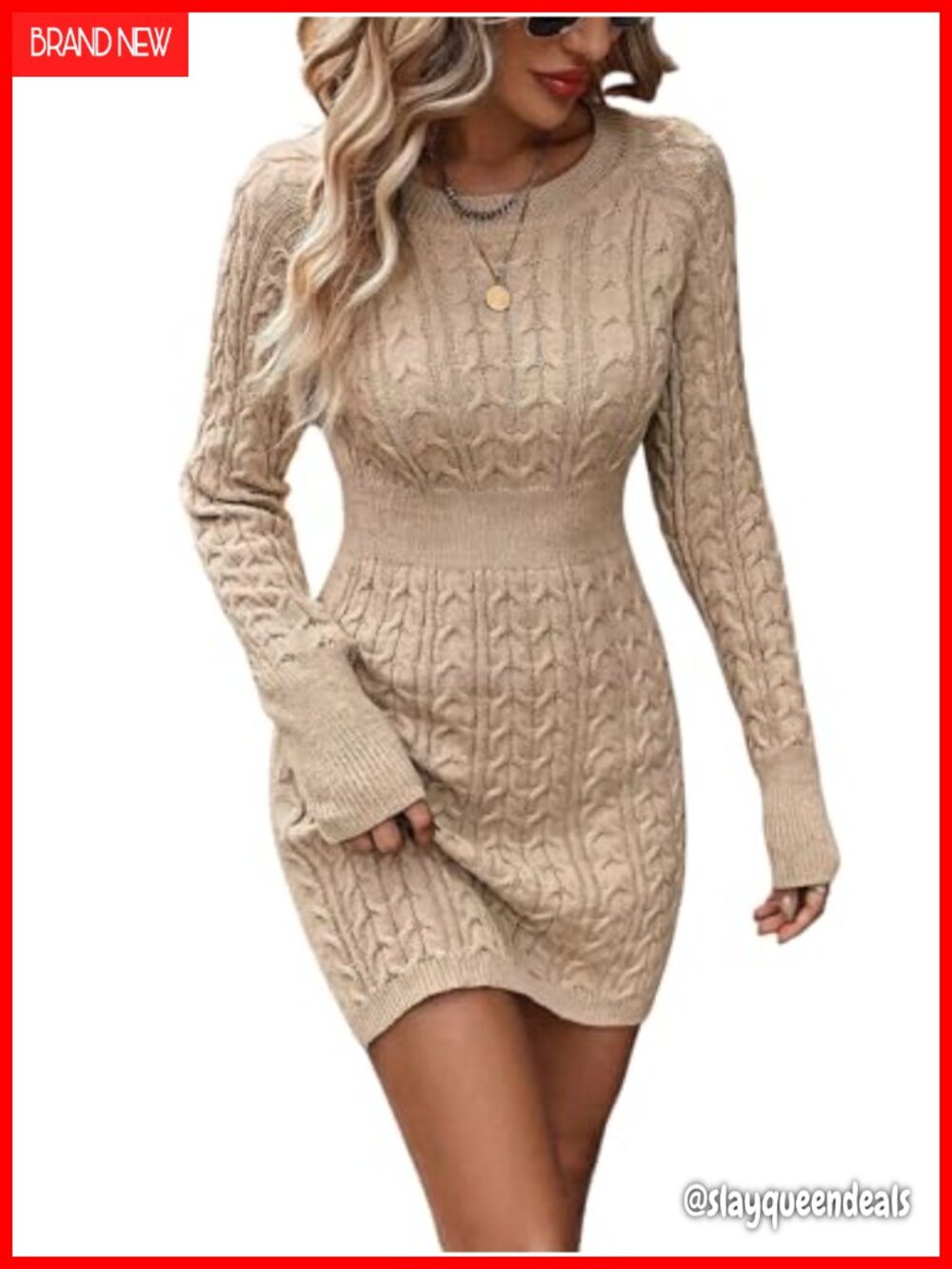 Cable Knit Sweater Dress Long Sleeve Mini Pullover High Waist Fall Winter